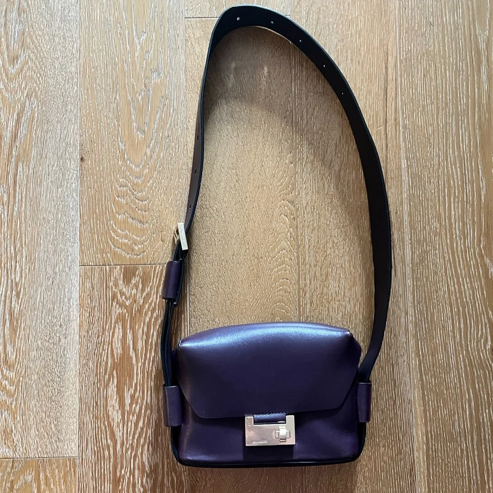 AllSaints Frankie Purple Leather Crossbody with Gold-Tone Lock - Picture 5 of 11